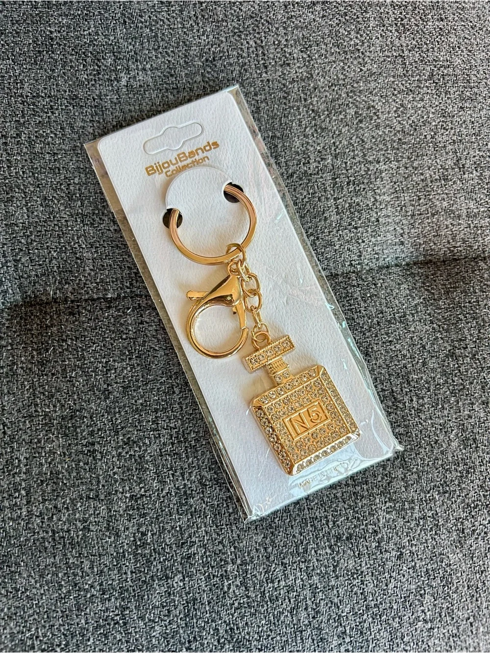 Sparkly, Gold and Clear Rhinestone Perfume Bottle Purse Charm, Charm Keychain